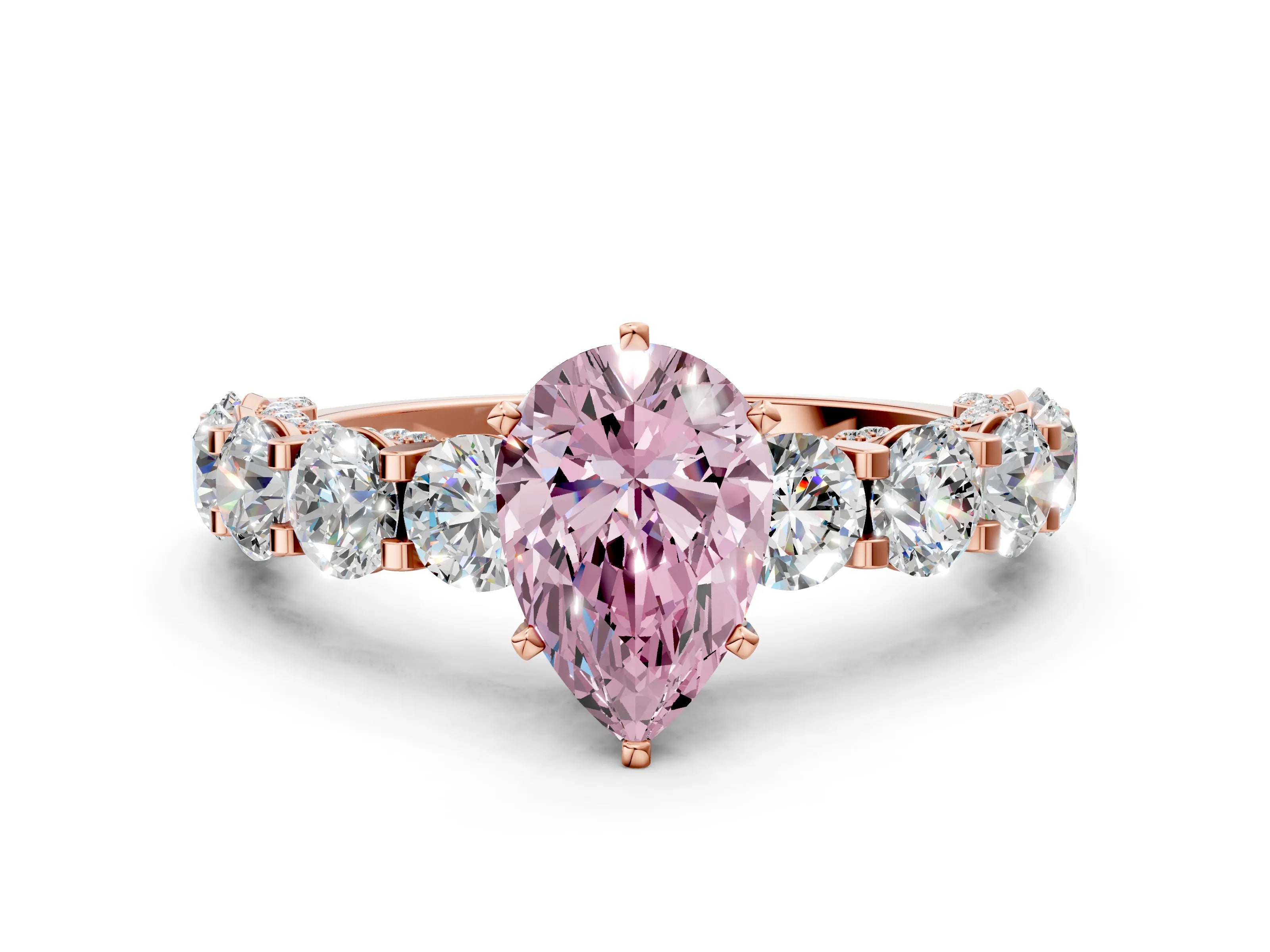 Rose gold Fancy Pink Pear Cut Diamond Side Stone Engagement Ring with Four-Prong Setting_24