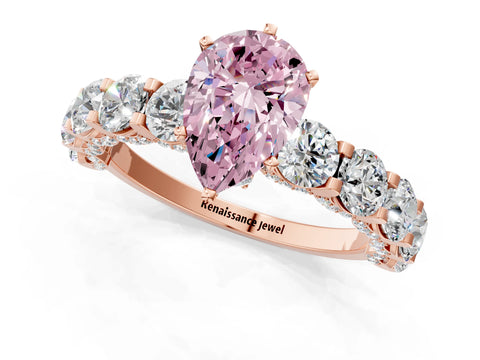 Rose gold Fancy Pink Pear Cut Diamond Side Stone Engagement Ring with Four-Prong Setting_25