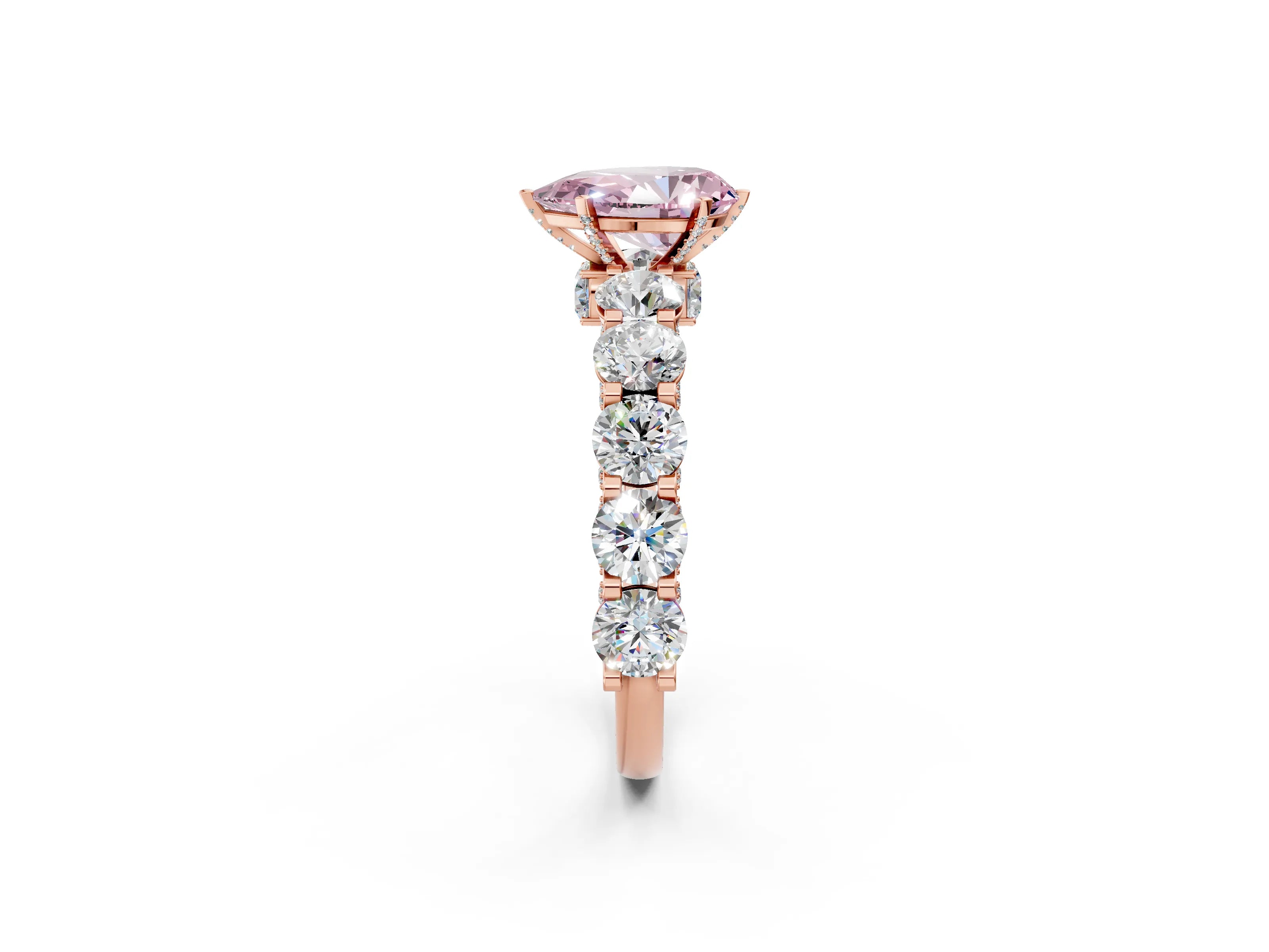Rose gold Fancy Pink Pear Cut Diamond Side Stone Engagement Ring with Four-Prong Setting_26