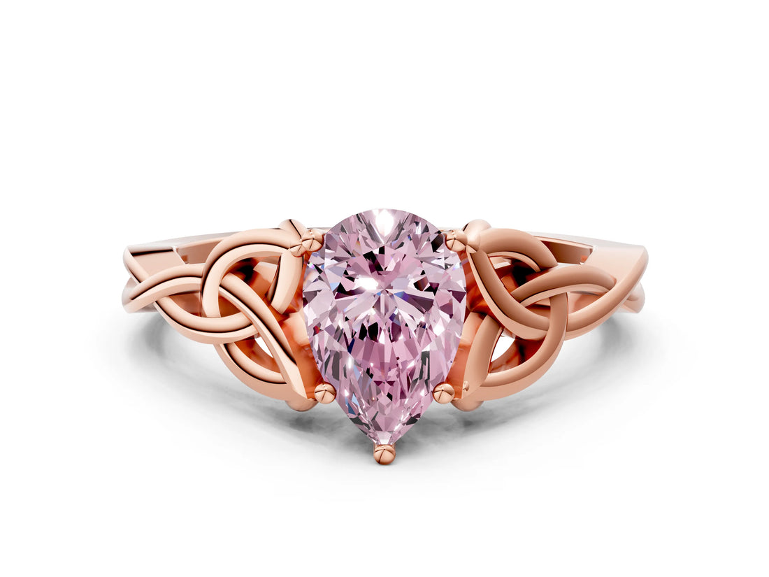 Rose gold Fancy Pink Pear Cut Diamond Solitaire Celtic Knot Ring with Four-Prong Setting_41