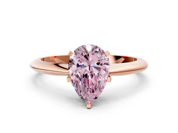 Rose Gold Pear-Shaped Solitaire Engagement Ring Setting for Fancy Pink Center with Thin Plain Band