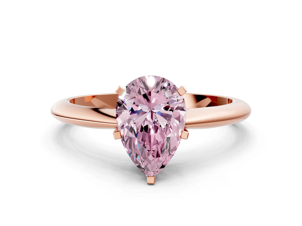 Rose gold Fancy Pink Pear Cut Diamond Solitaire Engagement Ring with Classic Band and Four-Prong Setting