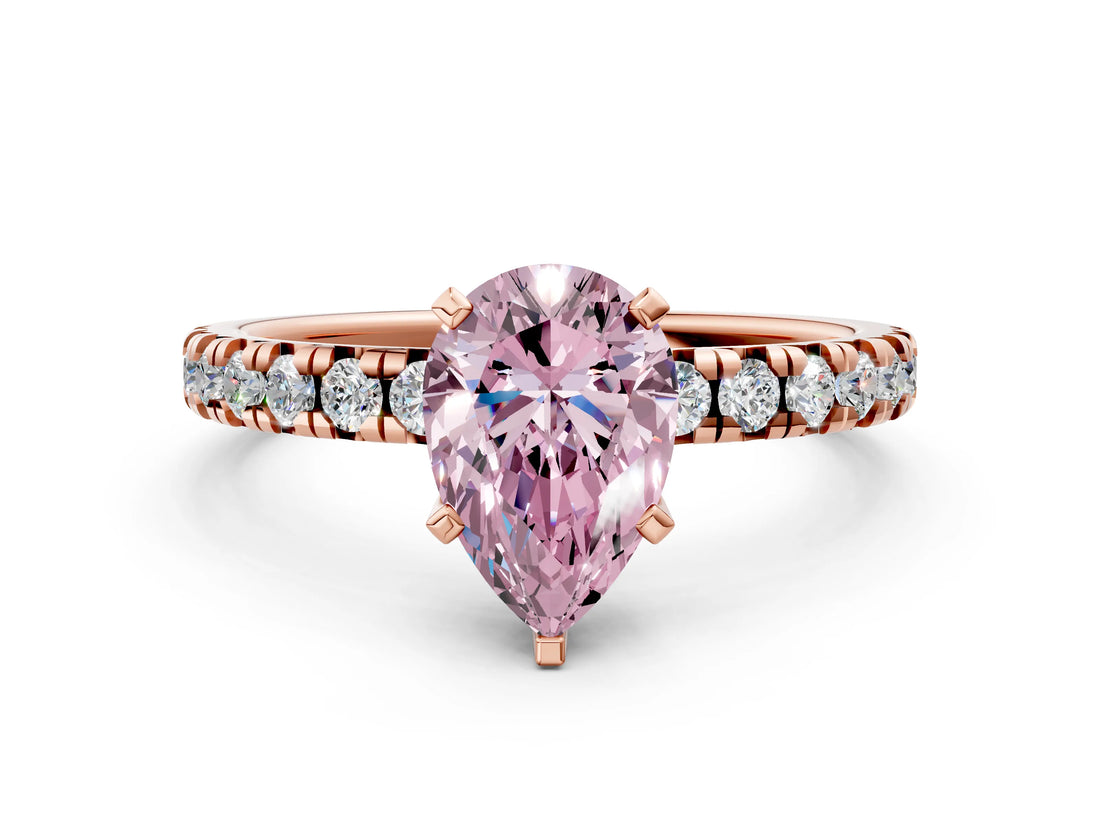 Rose gold Fancy Pink Pear Cut Diamond Solitaire Pavé Engagement Ring with Round Band and Prong Setting_25