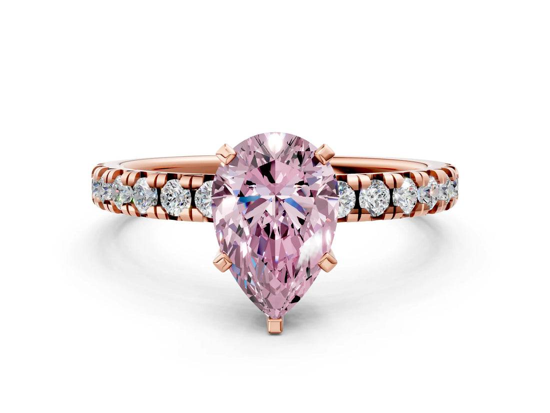 Rose gold Fancy Pink Pear Cut Diamond Solitaire Pavé Engagement Ring with Round Band and Prong Setting_61
