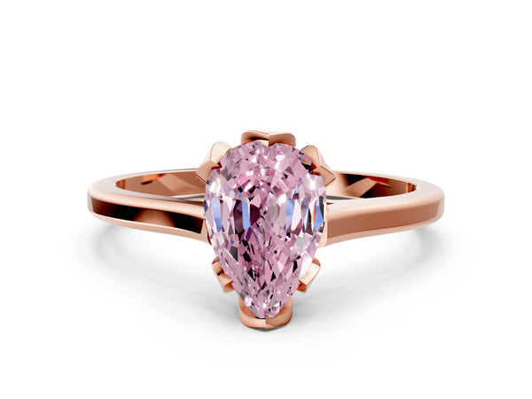 Rose gold Fancy Pink Pear Cut Diamond Solitaire Ring with Flower Prong Setting and Classic Band