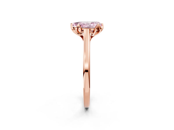 Rose gold Fancy Pink Pear Cut Diamond Solitaire Ring with Flower Prong Setting and Classic Band