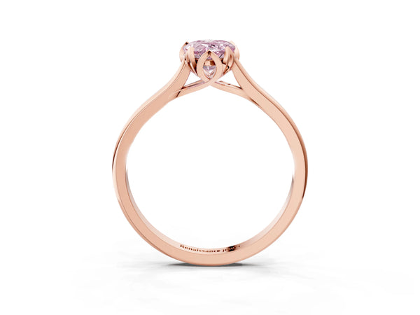 Rose gold Fancy Pink Pear Cut Diamond Solitaire Ring with Flower Prong Setting and Classic Band