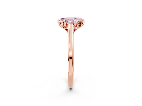 Rose gold Fancy Pink Pear Cut Diamond Solitaire Ring with Flower Prong Setting and Classic Band