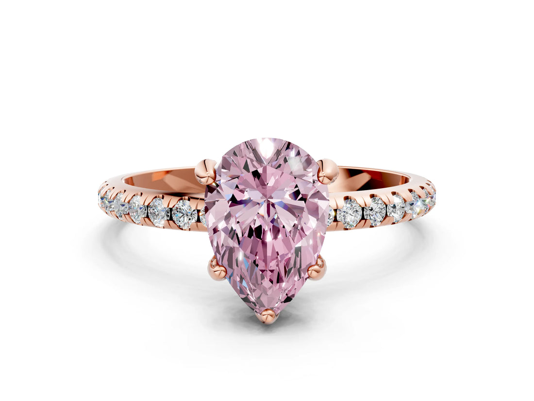 Rose gold Fancy Pink Pear Cut Diamond Solitaire Ring with Four-Prong Setting and Pavé Band_3