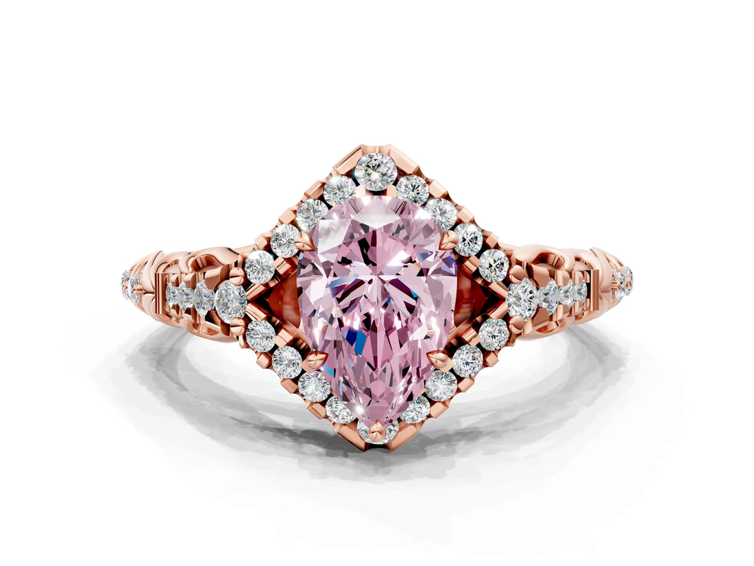 Rose gold Fancy Pink Pear Cut Diamond Solitaire Ring with Hidden Halo and Pavé Band_27