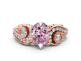 Rose gold Fancy Pink Pear Cut Diamond Solitaire Ring with Milgrain Pavé Band and Four-Prong Setting_171