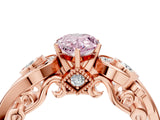 Rose gold Fancy Pink Pear Cut Diamond Solitaire Ring with Milgrain Pavé Band and Four-Prong Setting_175