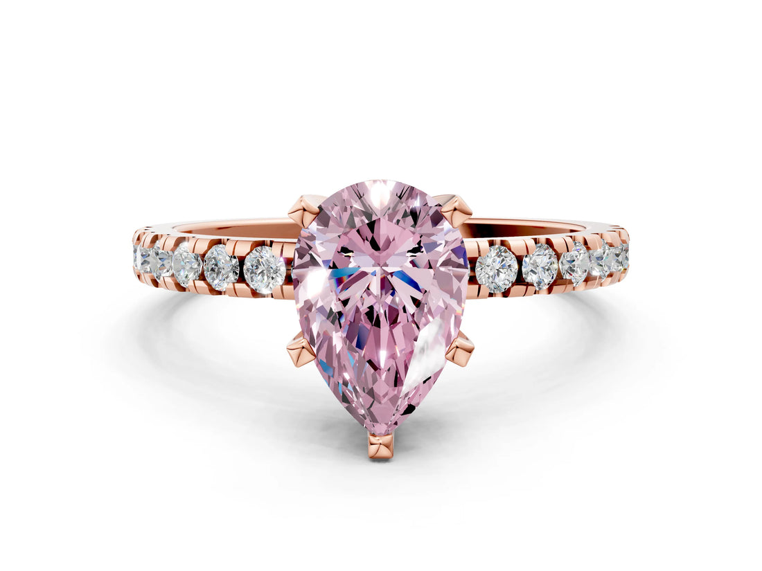 Rose gold Fancy Pink Pear Cut Diamond Solitaire Ring with Pavé Band and Four-Prong Setting_44