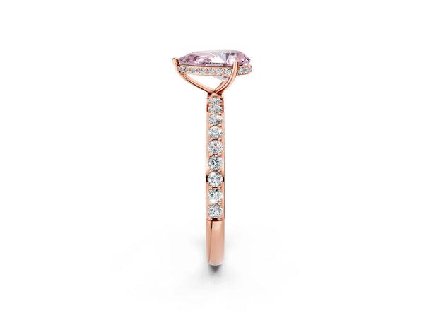Rose gold Fancy Pink Pear Cut Diamond Solitaire Ring with Pavé Band and Hidden Halo