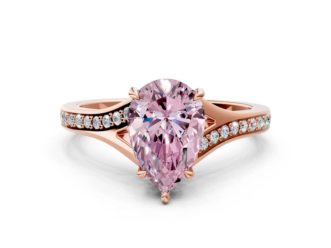 Rose gold Fancy Pink Pear Cut Diamond Solitaire Ring with Pavé Band and Prong Setting_12
