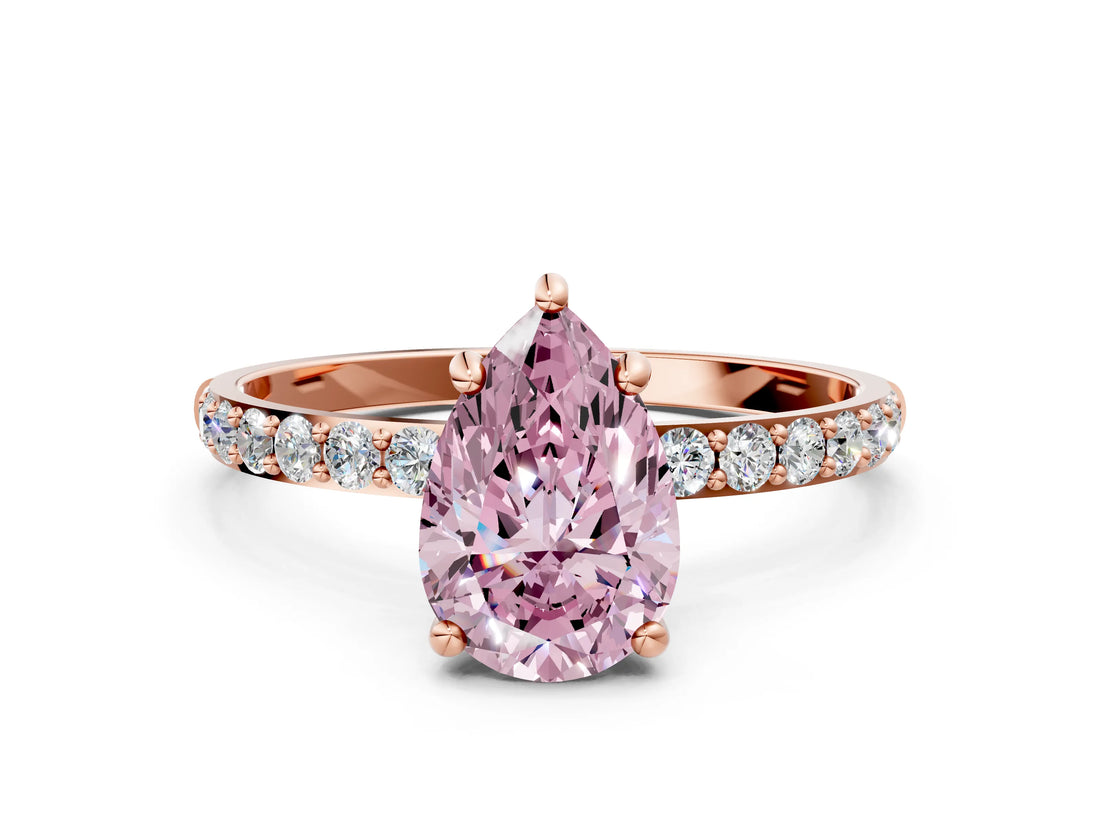 Rose gold Fancy Pink Pear Cut Diamond Solitaire Ring with Pave Band and Four Prong Setting_92
