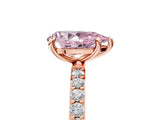Rose gold Fancy Pink Pear Cut Diamond Solitaire Ring with Pave Band and Four Prong Setting_97