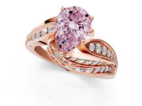 Rose gold Fancy Pink Pear Cut Diamond Solitaire Ring with Prong Setting and Twisted Pavé Band_1