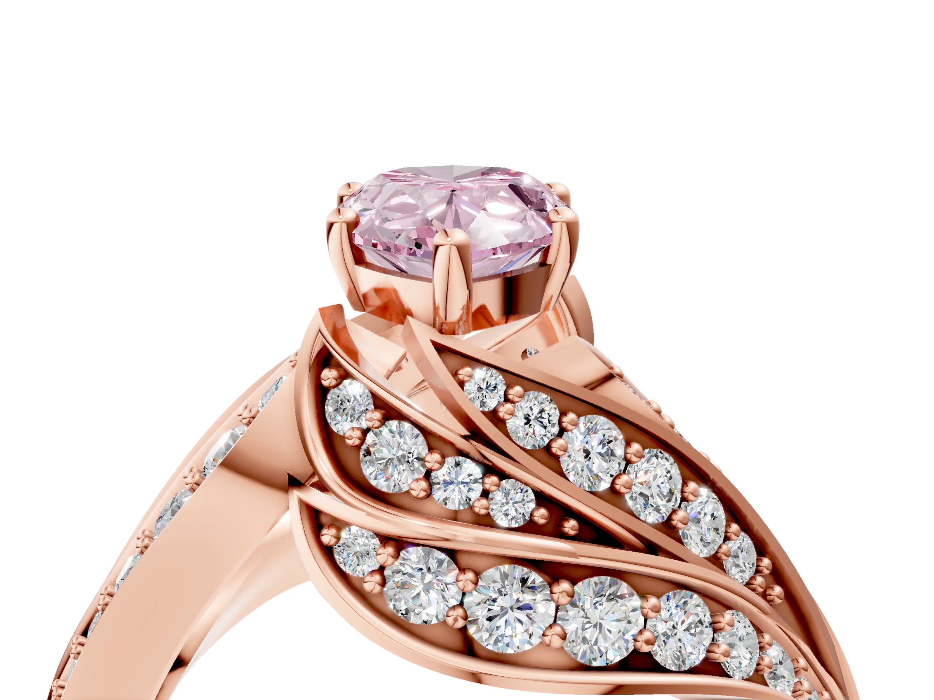 Rose gold Fancy Pink Pear Cut Diamond Solitaire Ring with Prong Setting and Twisted Pavé Band_4