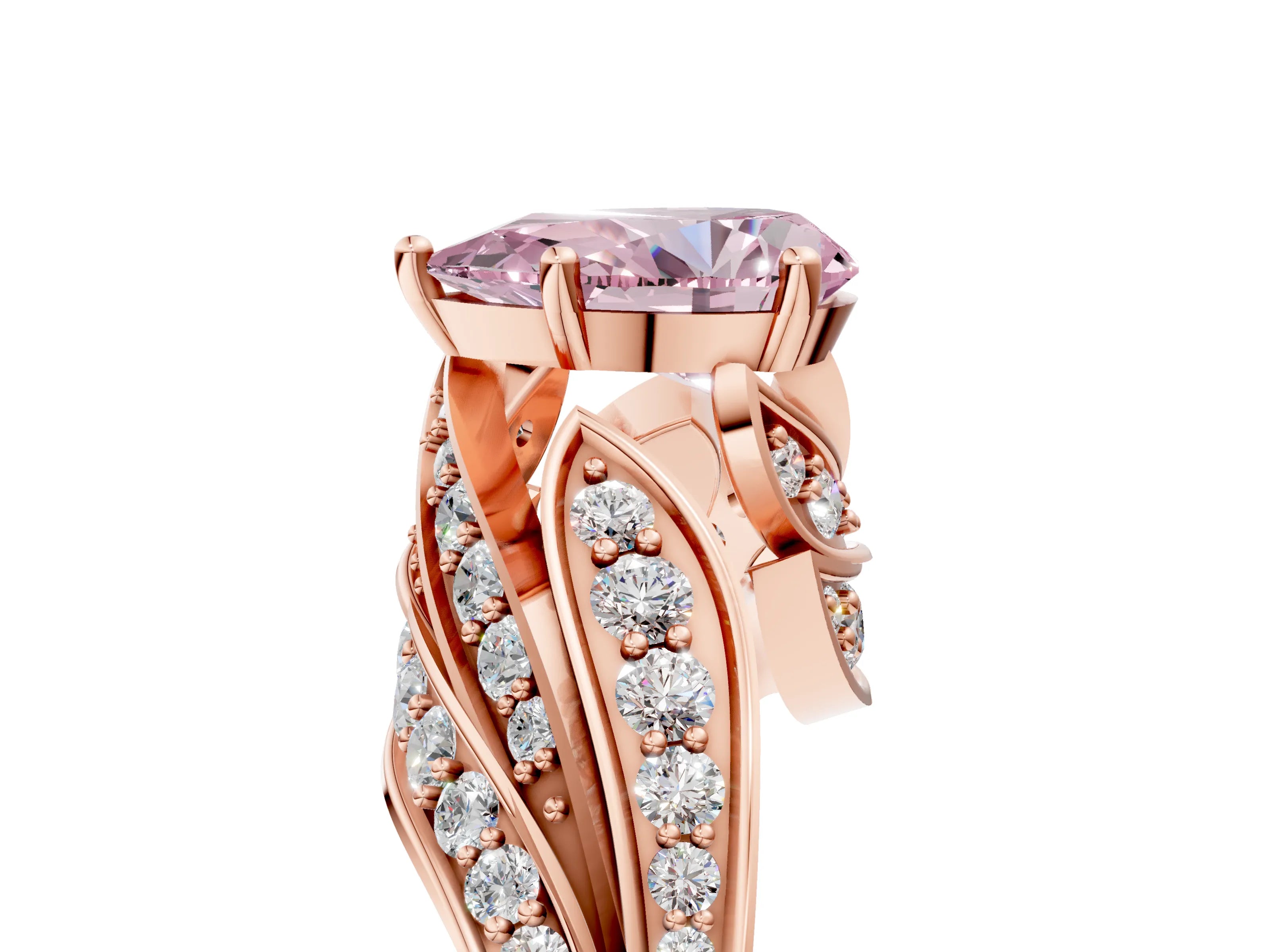 Rose gold Fancy Pink Pear Cut Diamond Solitaire Ring with Prong Setting and Twisted Pavé Band_5