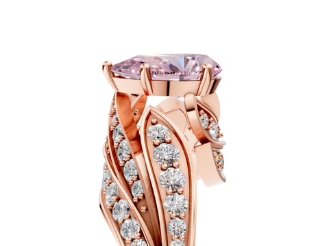 Rose gold Fancy Pink Pear Cut Diamond Solitaire Ring with Prong Setting and Twisted Pavé Band_5