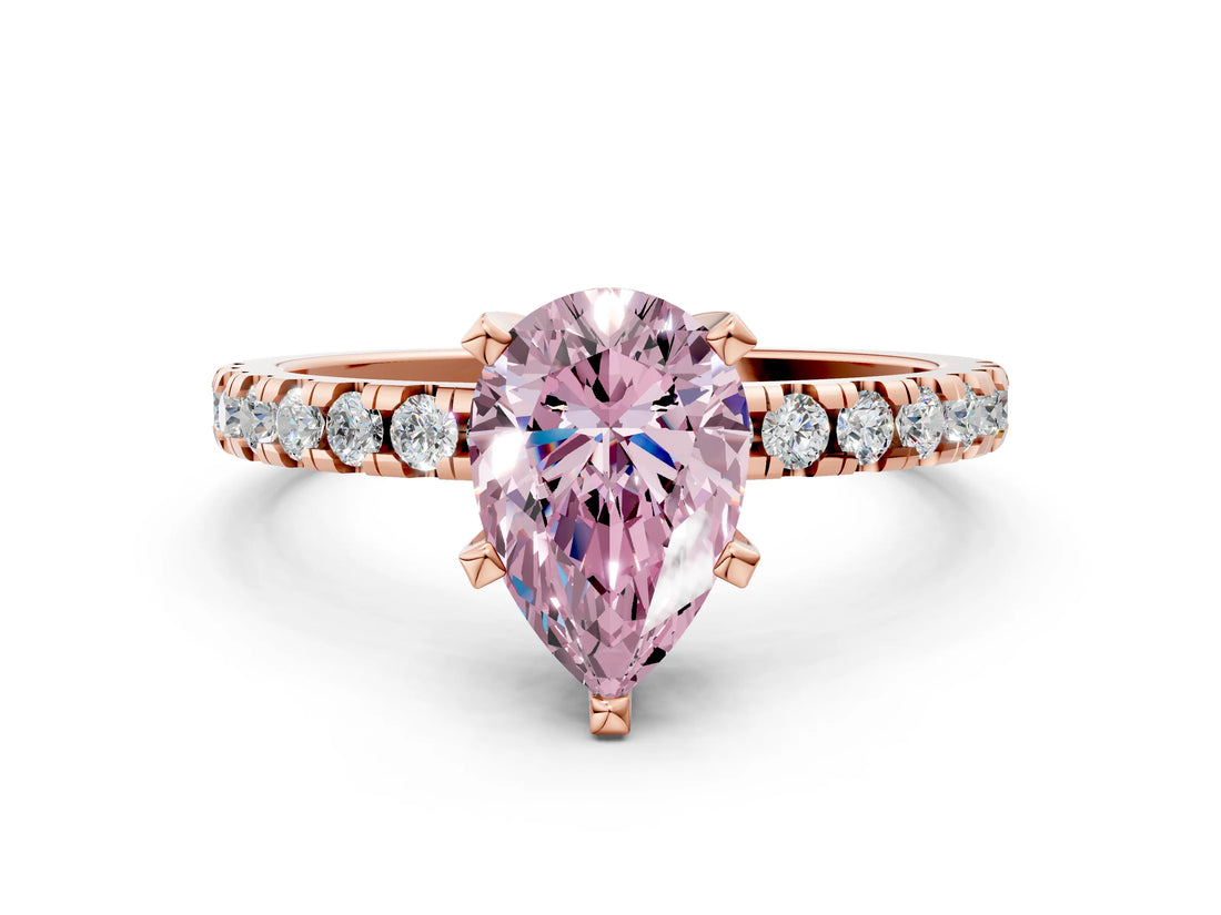 Rose gold Fancy Pink Pear Cut Diamond Solitaire Ring with Round  Pavé Band and Four-Prong Setting_48