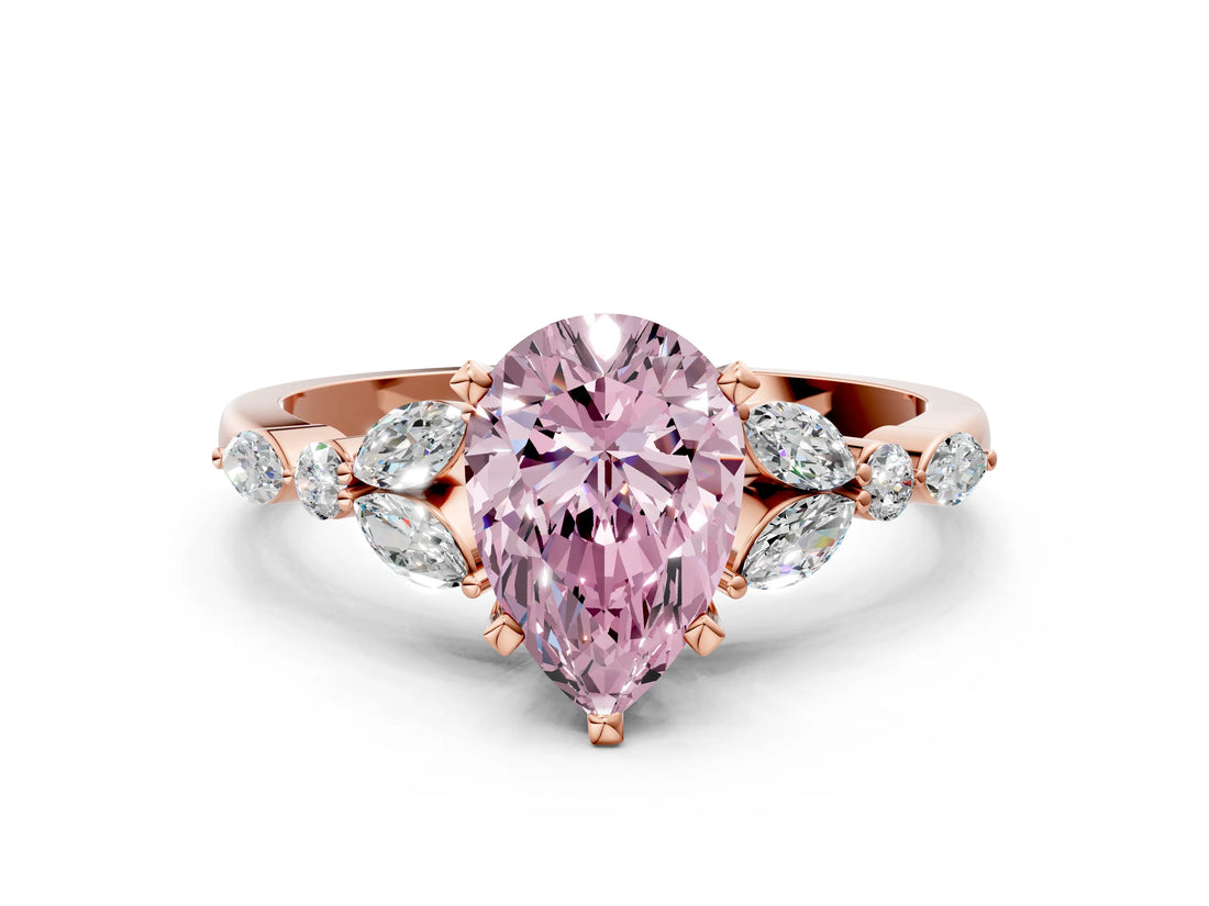 Rose gold Fancy Pink Pear Cut Diamond Solitaire Ring with Side Stones and Four-Prong Setting_51