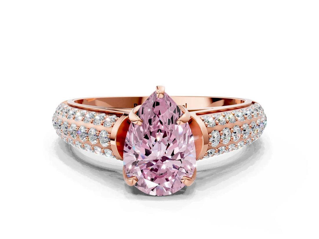Rose gold Fancy Pink Pear Cut Diamond Solitaire Ring with Three-Row Pavé Band and Four-Prong Setting_36