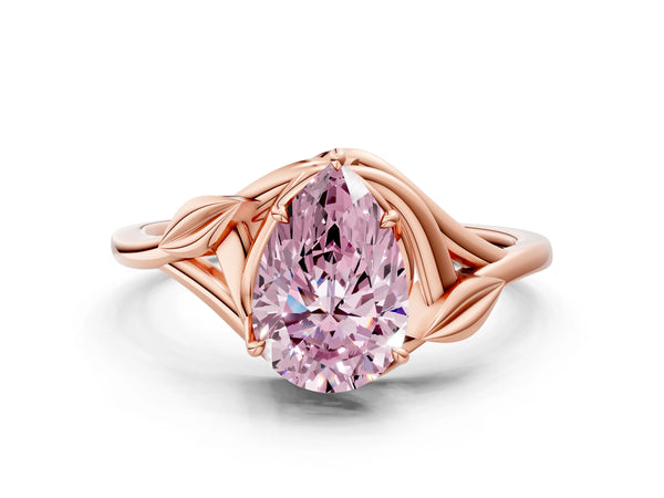 Rose gold Fancy Pink Pear Cut Diamond Solitaire Ring with Twist Band and Four-Prong Setting