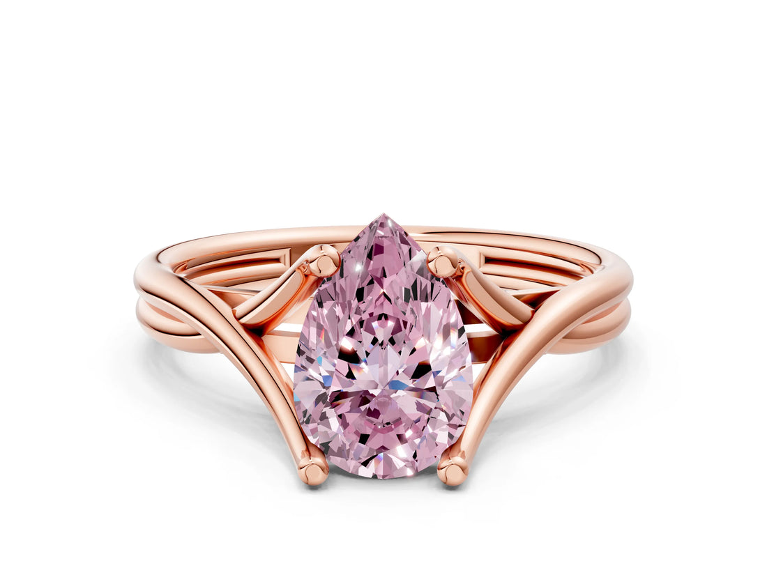 Rose gold Fancy Pink Pear Cut Diamond Solitaire Twist Band Prong Setting Ring_54