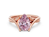 Rose gold Fancy Pink Pear Cut Diamond Solitaire Twist Band Prong Setting Ring_54