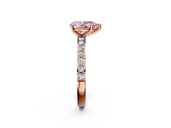 Rose gold Fancy Pink Pear  Cut Diamond Solitaire with Pave Band and Four-Prong Setting