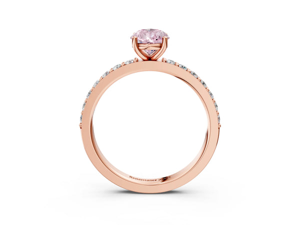 Rose gold Fancy Pink Pear  Cut Diamond Solitaire with Pave Band and Four-Prong Setting