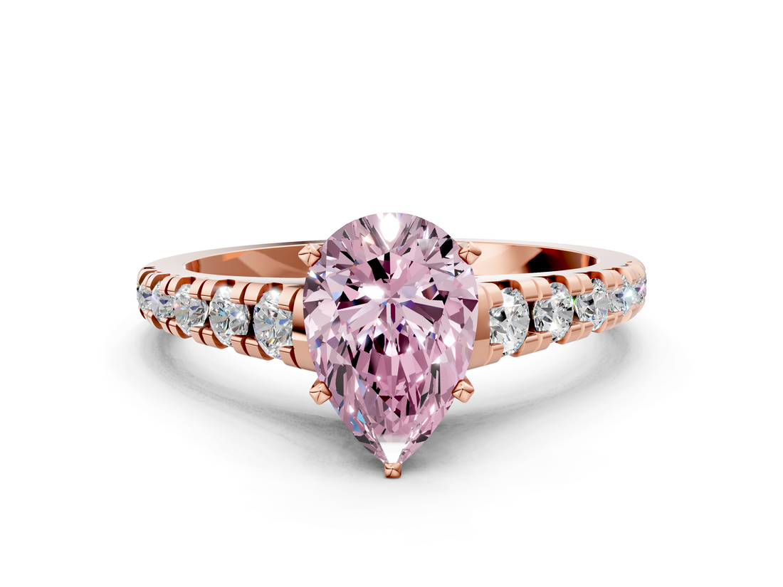 Rose gold Fancy Pink Pear  Cut Diamond Solitaire with Pave Band and Four-Prong Setting_116