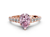 Rose gold Fancy Pink Pear  Cut Diamond Solitaire with Pave Band and Four-Prong Setting_116