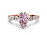 Rose gold Fancy Pink Pear Cut Diamond Solitaire with Side Stones, Pave Band, Four-Prong Setting_102