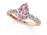 Rose gold Fancy Pink Pear Cut Diamond Solitaire with Side Stones, Pave Band, Four-Prong Setting_103