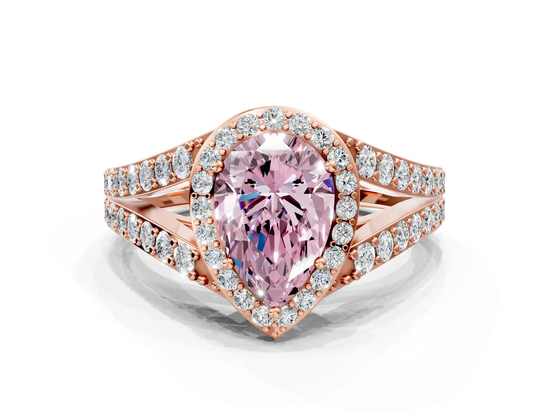 Rose gold Fancy Pink Pear Cut Diamond Split Shank Halo Ring with Four-Prong Setting_66