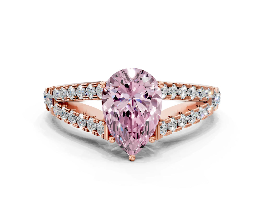 Rose gold Fancy Pink Pear Cut Diamond Split Shank Pavé Engagement Ring with Four-Prong Setting_94