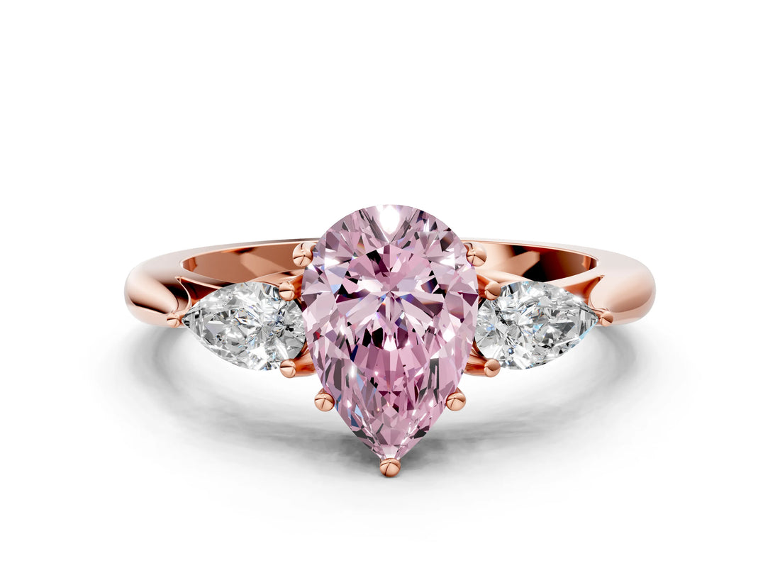Rose gold Fancy Pink Pear Cut Diamond Three-Stone Ring with Pear Side Stones and Four-Prong Setting_83