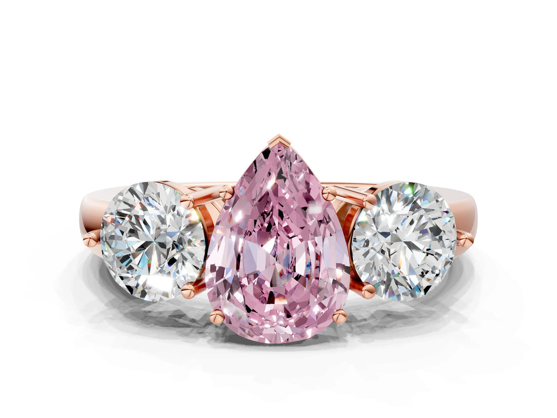 Rose gold Fancy Pink Pear Cut Diamond Three-Stone Ring with Prong Setting and Classic Band_118