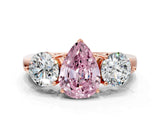 Rose gold Fancy Pink Pear Cut Diamond Three-Stone Ring with Prong Setting and Classic Band_118