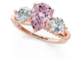 Rose gold Fancy Pink Pear Cut Diamond Three-Stone Ring with Prong Setting and Pavé Band_1