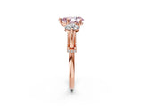 Rose gold Fancy Pink Pear Cut Diamond Three-Stone Ring with Prong Setting and Pavé Band_2