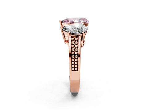 Rose gold Fancy Pink Pear Cut Diamond Three-Stone Ring with Prong Setting and Textured Band_2