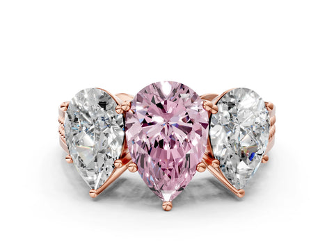 Rose gold Fancy Pink Pear Cut Diamond Three-Stone Ring with Prong Setting and Textured Band