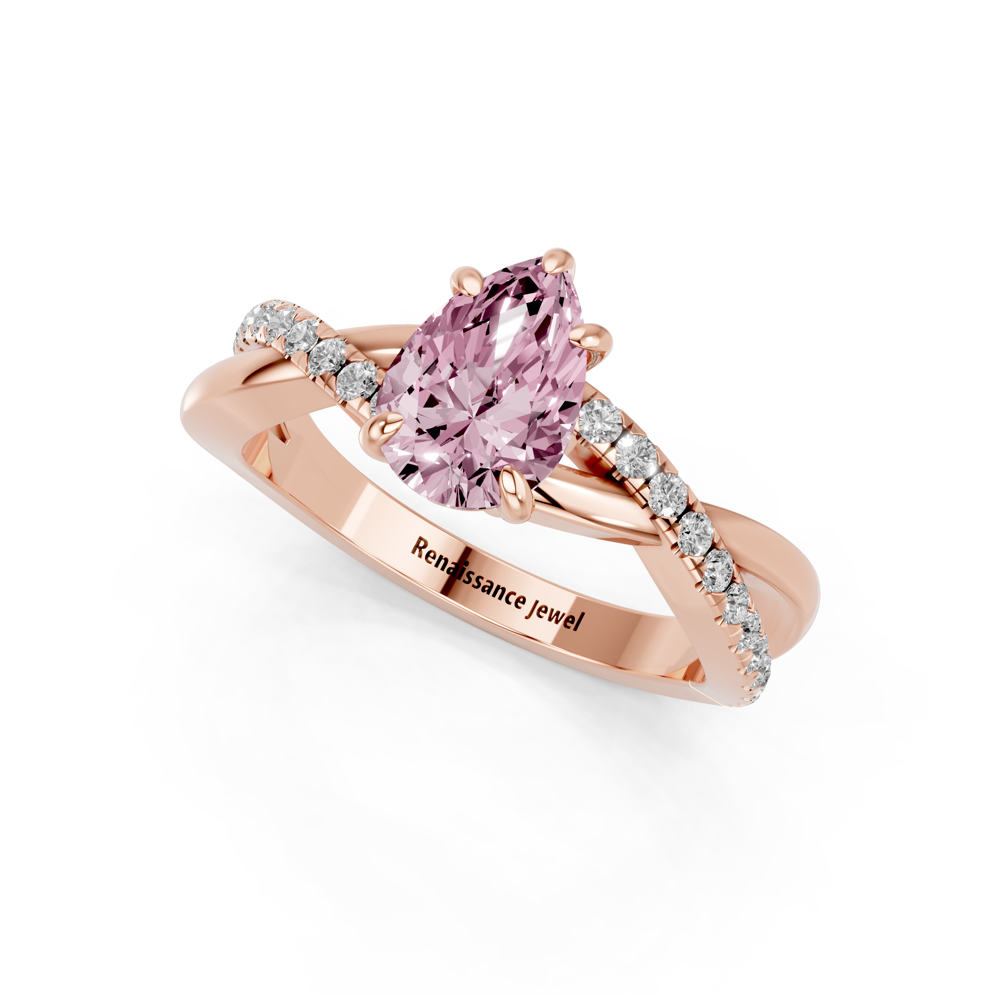 Rose gold Fancy Pink Pear  Cut Diamond Twist Band Solitaire with Prong Setting_11