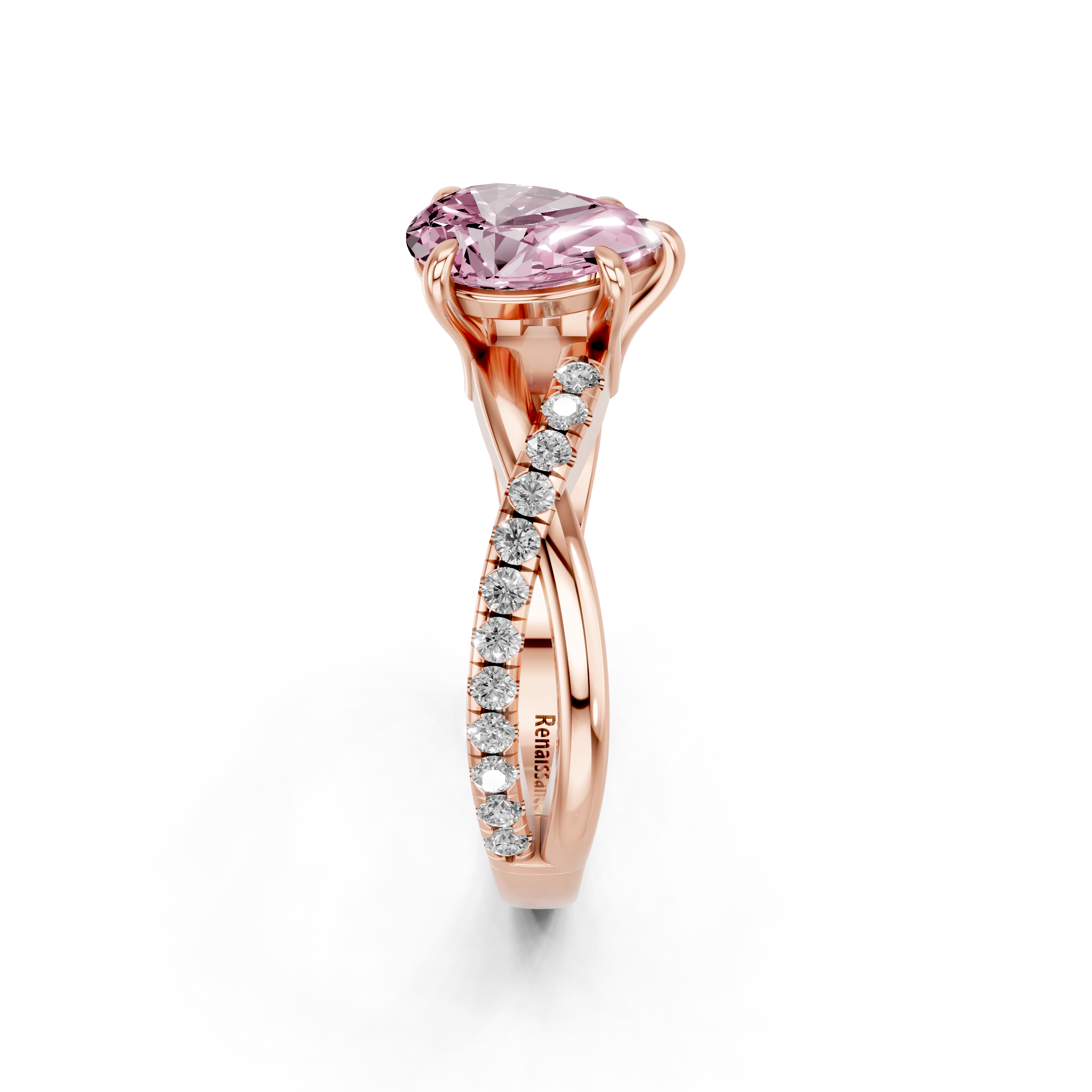 Rose gold Fancy Pink Pear  Cut Diamond Twist Band Solitaire with Prong Setting_12