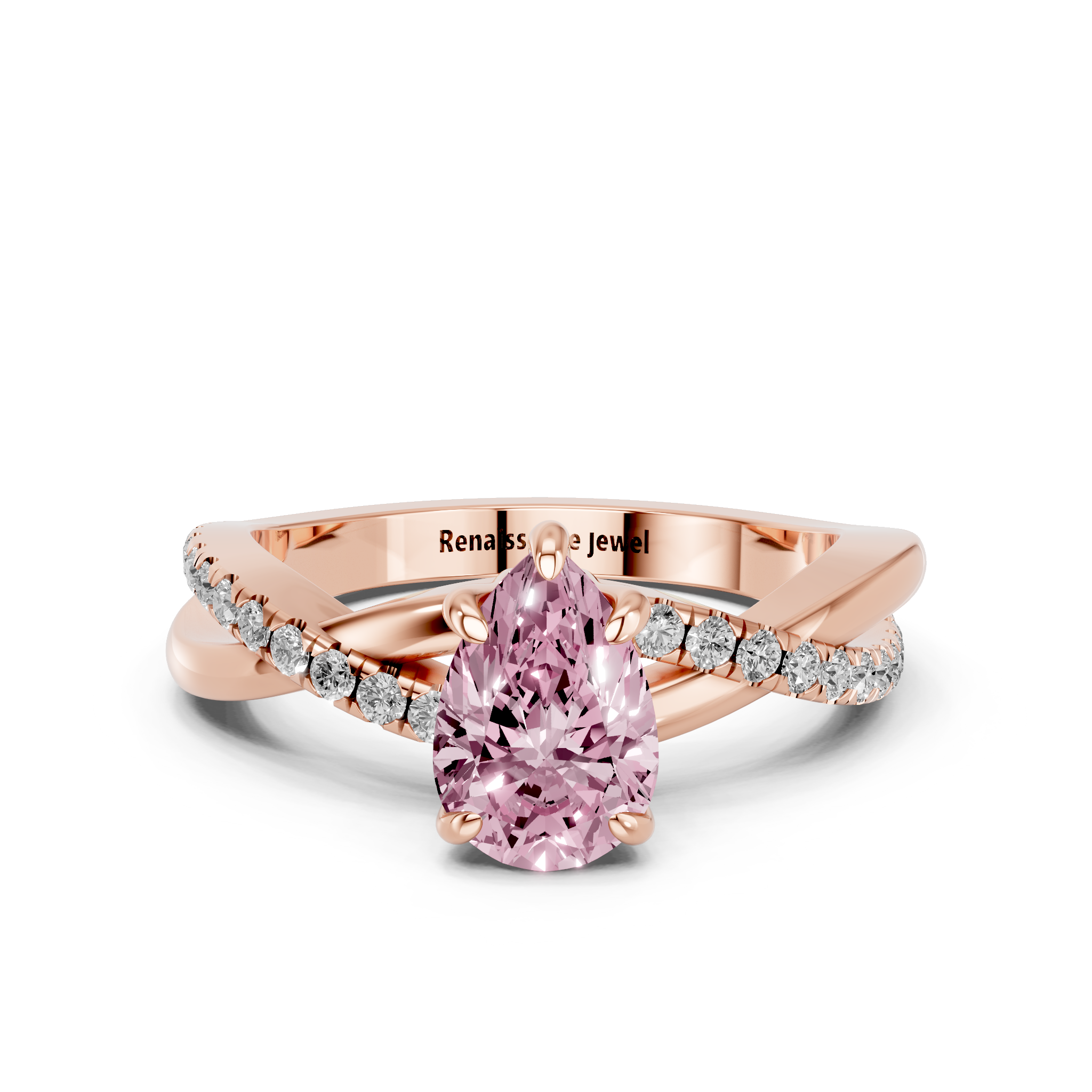 Rose gold Fancy Pink Pear  Cut Diamond Twist Band Solitaire with Prong Setting_22