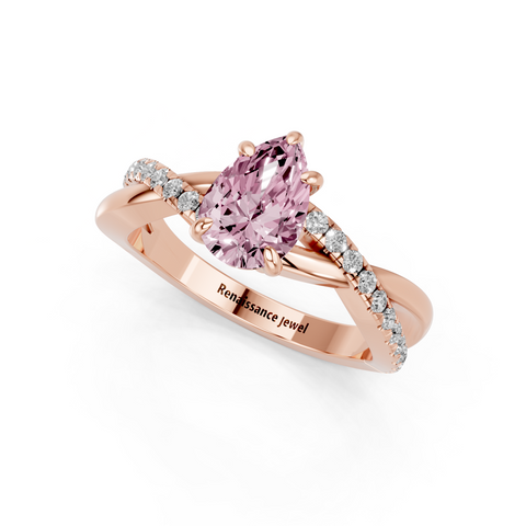 Rose gold Fancy Pink Pear  Cut Diamond Twist Band Solitaire with Prong Setting_3